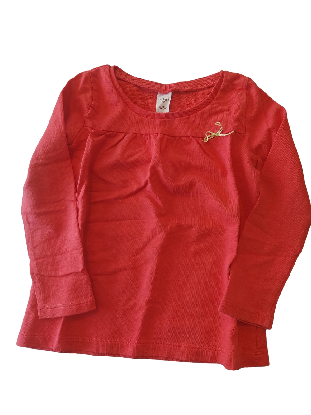 Carter's Coral-Red Long Sleeve Top with Tiny Bow Size 6/6x